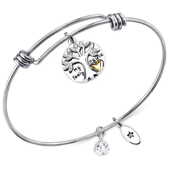 Family Tree My Family,My Love" Adjustable Bangle Bracelet in Stainless Steel NWT - Picture 2 of 3